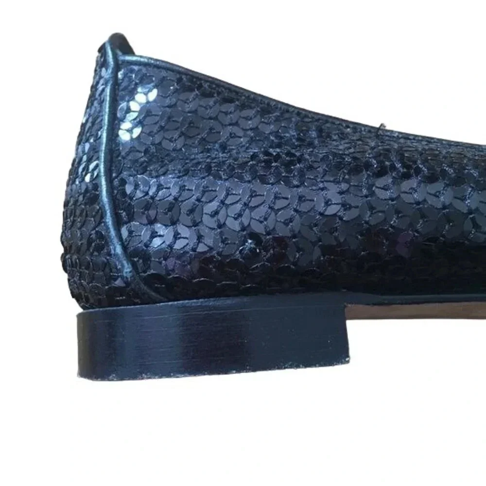 Manolo Blahnik Y2K Rare Vintage Black Sequin Ballet Flats Skimmers Shoes 39 8.5